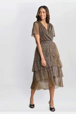 Gina Bacconi Cheri Metallic Knit Tiered Dress42