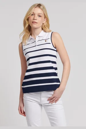 U.S. Polo Assn. U. S. Polo Assn. Stripe Womens Sleeveless Polo ShirtL