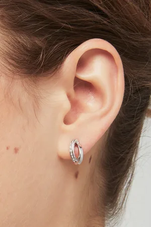 Karen Millen Silver Tone Oval Pavé Chain Stud Earringseen
