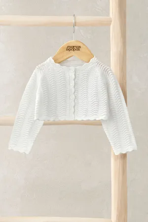Mamas & Papas 100% Cotton Wavy Stitch Bolero White Cardigan6874cm