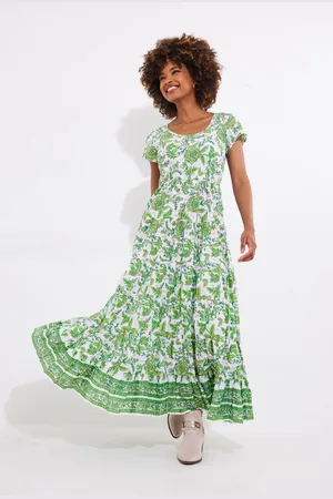 Joe Browns Botanical Full Skirt Crinkle 100% Cotton Maxi Dress42