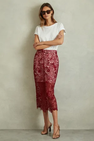 Reiss Flo halflange doorzichtige kokerrok met kant32