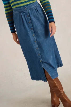 White Stuff Heather Denim Midi 100% Cotton Skirt36