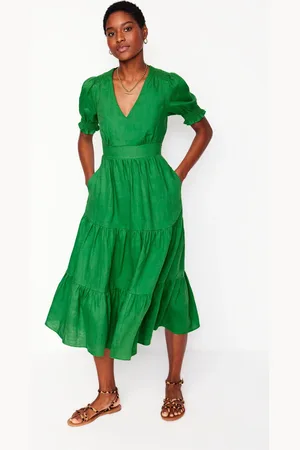 Boden Anna Tiered 100% Linen Midi Dress46