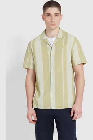 Farah Alston Striped Short Sleeve 100% Cotton Brown ShirtX-large