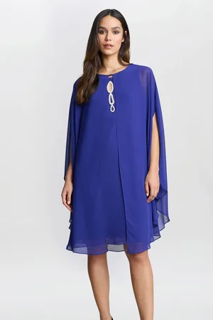 Gina Bacconi Blue Laura Chiffon Cape And Beaded Neck Dress40