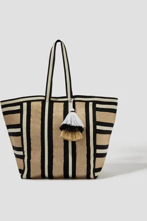 Monsoon Ari Metallic Stripe Canvas Beach Bageen