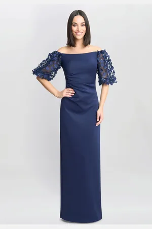 Gina Bacconi Blue Penelope Off The Shoulder Floral Sleeve Maxi Dress46