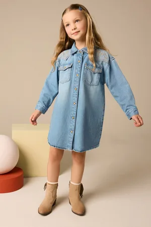 Next Embroidered 100% Cotton Denim Shirt Dress (3-16yrs)134140cm