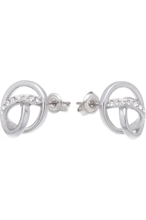 Karen Millen Silver Tone Crystal Ribbon Stud Earringseen