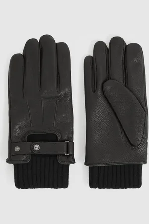 Reiss Sanford Leather Ribbed-Cuff GlovesM