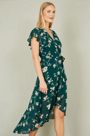 Yumi Floral Wrap Midi Dress With Frill Hem40
