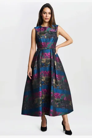 Gina Bacconi Blue Jerri Jacquard Full Skirt Dress48