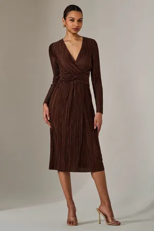 Jolie Moi Plisse Long Sleeve Midi Dress42