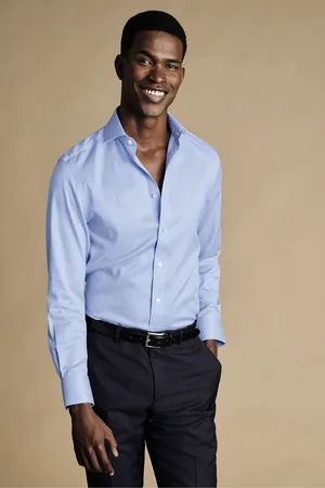 Charles Tyrwhitt Non-iron Puppytooth Cutaway Slim Fit 100% Cotton Shirt43 cm R (UK 17 R)