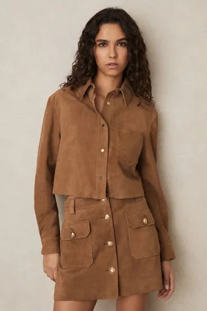 Reiss Connie Suede Press-Stud Cropped Shirt44