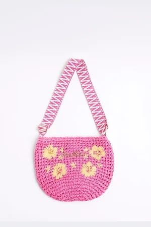 River Island Girls Floral Raffia Cross-Body Bageen