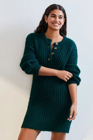Next Crew Neck Button Knitted Mini Jumper DressM