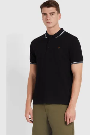 Farah Alvin Tipped Collar Long Sleeve Black Polo ShirtXL