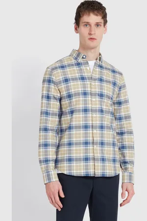 Farah Brewer Check Long Sleeve Brown 100% Organic Cotton Shirt in HazelnutLarge