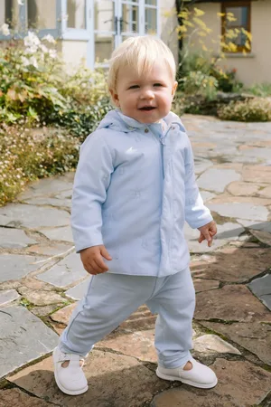 Emile et Rose Blue Microfibre Jacket With All Over Emb Bear and Hood6874cm