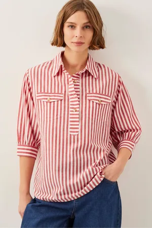Monsoon Liv 3/4 Sleeve 100% Cotton Stripe Shirt