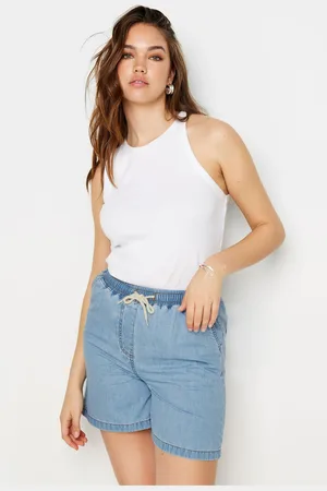 Long Tall Sally 100% Cotton Tie Waist Denim Shorts46 Tall