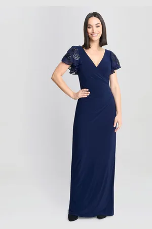 Gina Bacconi Blue Nicolette Jersey V-Neck Maxi Dress With Sequin Sleeve38