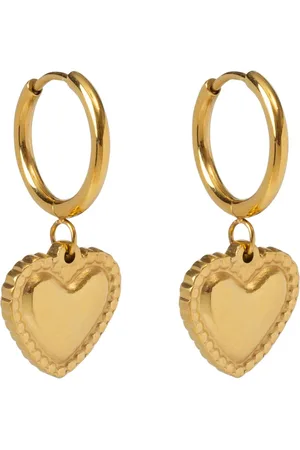 Bibi Bijoux Gold Tone Heart Charm Stainless Steel Hoop Earringseen