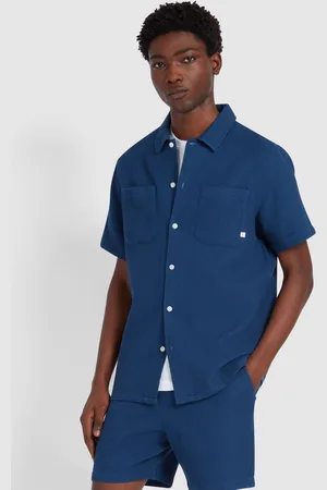 Farah Blue 100% Organic Cotton Judson Short Sleeve ShirtLarge