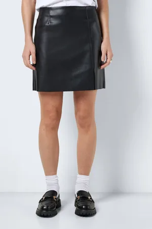 Noisy May 100% Cotton Leather Look Mini Skirt with Slit DetailS