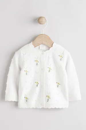 Next 100% Cotton Pointelle Knitted Floral Flower Baby Cardigan (0mths-3yrs)1.5