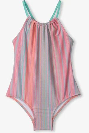 Hatley Pink Shimmer Stripe Gather Front Swimsuit104110cm