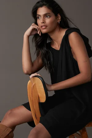 Next V-Neck Ruffle Sleeve Mini Dress with Linen46 Petite
