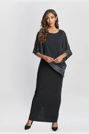 Gina Bacconi Amber Maxi Asymmetrical Cape Black Dress38