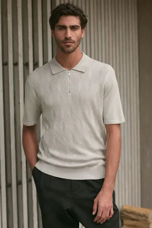 Next Regular Fit Textured Knit Zip Polo ShirtL