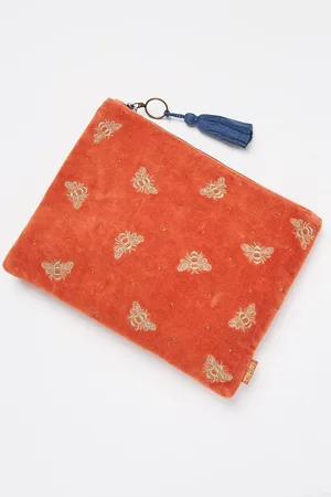 Fat Face FatFace Bee Embroidered Velvet 100% Cotton PouchEén