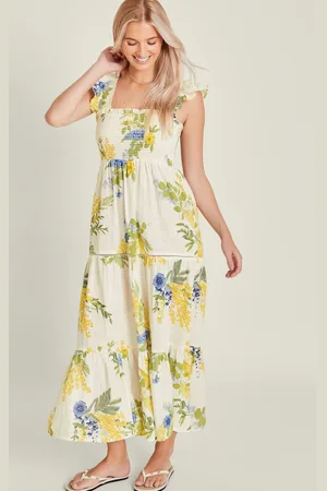 Accessorize Floral Frill Strap Smocked 100% Cotton Maxi Dressxlarge