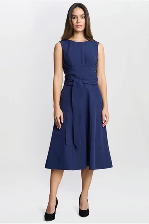 Gina Bacconi Blue Cathleen Crepe Tie Waist Dress44