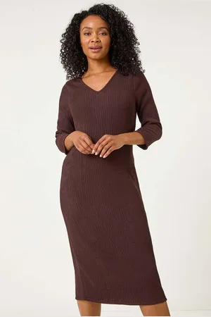 Roman Petite Textured V-Neck Midi Dress44