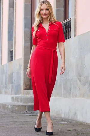 Sosandar Premium Ribbed Polo Collar Midi Dress34