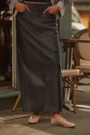 Next Faux Leather PU Column Skirt44 Petite