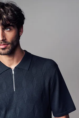 Next Regular Fit Textured Knit Zip Polo ShirtS