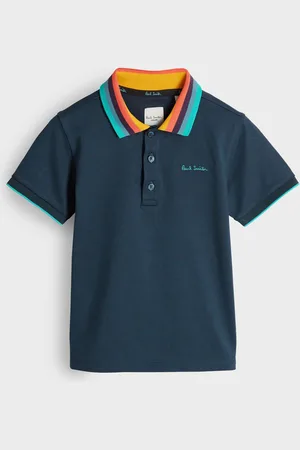 Paul Smith Boys Navy 100% Cotton Short Sleeve Artist Stripe Collar Polo Shirt110116cm