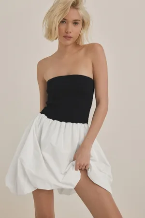 Next 100% Cotton Woven Jersey Mix Puffball Hem Bandeau Mini Dress44