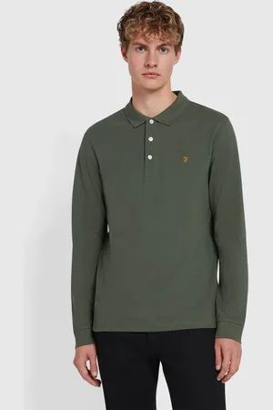 Farah Green Blanes Long Sleeve Polo ShirtXL