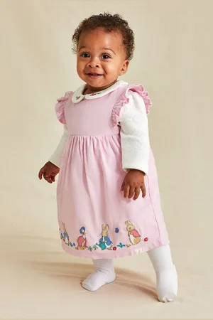 JoJo Maman Bébé Baby Peter Rabbit Embroidered Dress and Body SetTot 3 maanden (50