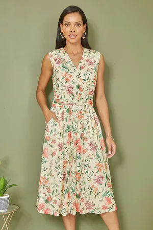 Yumi Stretchmidi-jurk van mesh met bloemenprint en zakken42