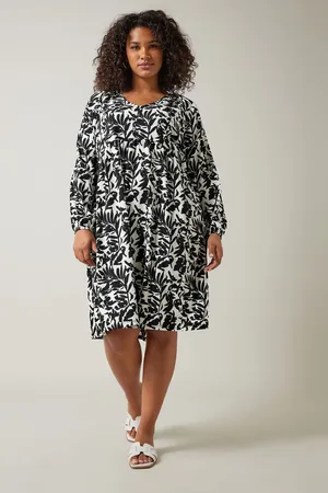 Evans Floral Crinkle Midi White Dress50-52