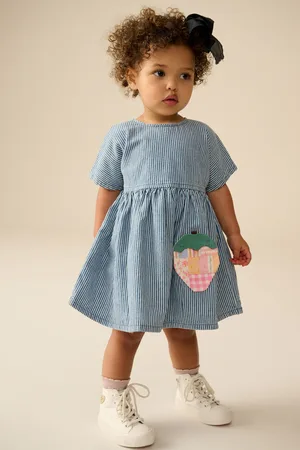 Next 100% Cotton Denim Strawberry Pocket Dress (3mths-8yrs)6874cm